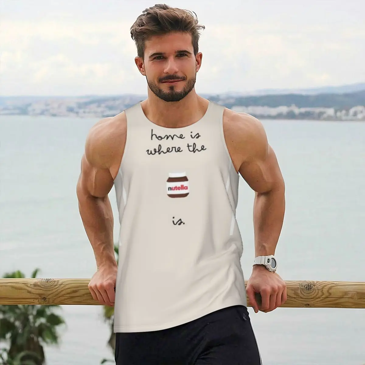 

Nutella Cute Gym Tank Bodybuilding Vest Fitness Sleeveless Tops Quick Dry Men Workout Sports Clothing