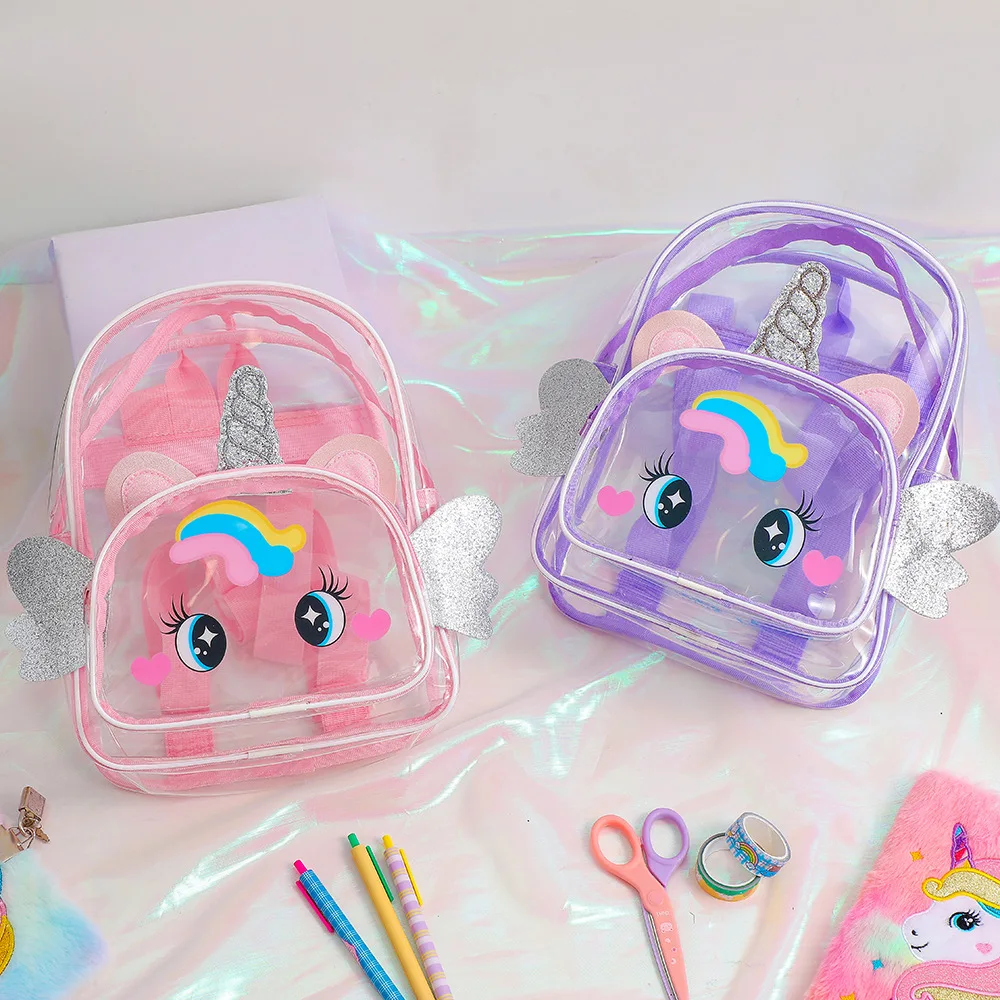 Kawaii Cartoon Unicorn Backpack For Baby Boys Girls Cute Transparent Wings Children Schoolbag Kindergarten Schoolbag Kids Gifts