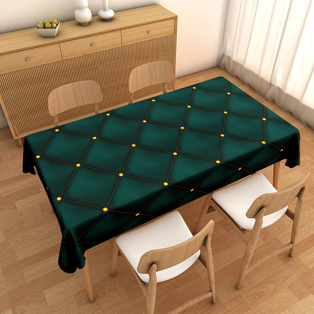 JIT 1Pc Circular or Rectangular Decorative Tablecloth Green Diamond-Printed Tableclothzyc