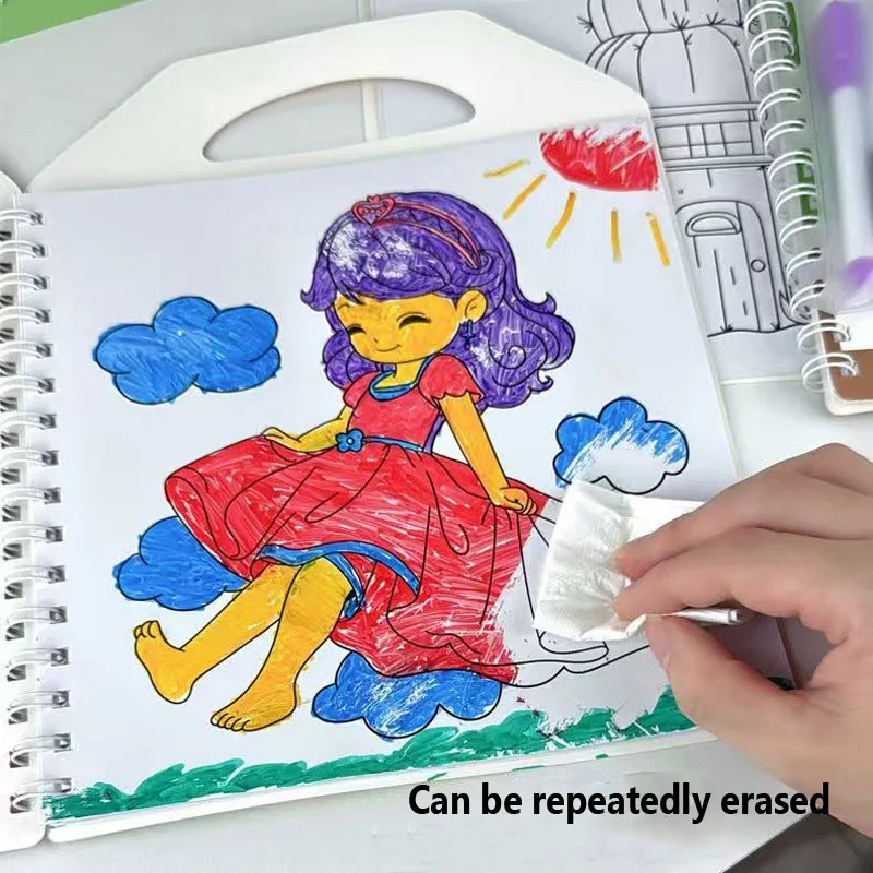 

Children's Fun Drawing Book,Graffiti Drawing Book, Coloring Book, Enlightenment Cartoon Coloring Book, Includes 6 Erasable Pens