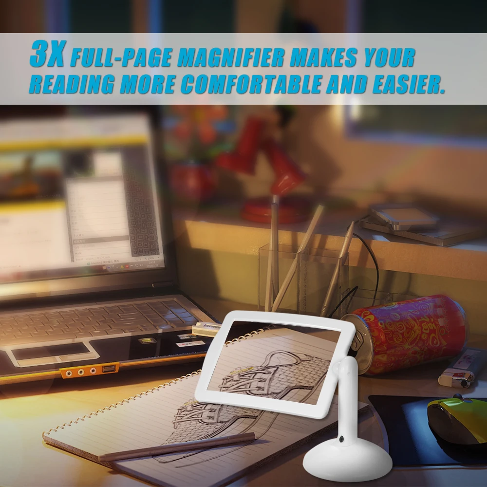 Imagem -05 - Girar Lupa Lâmpada de Mesa 360 Graus Leitura 3x Página Inteira Lupa Mãos Livres Lupa Luzes Led