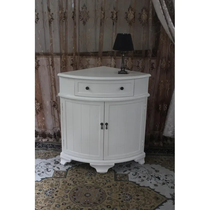 Ivory White Corner Cabinet Triangular 90 Degree Right Angle Living Room Side Storage Solid Wood Locker Wholesale