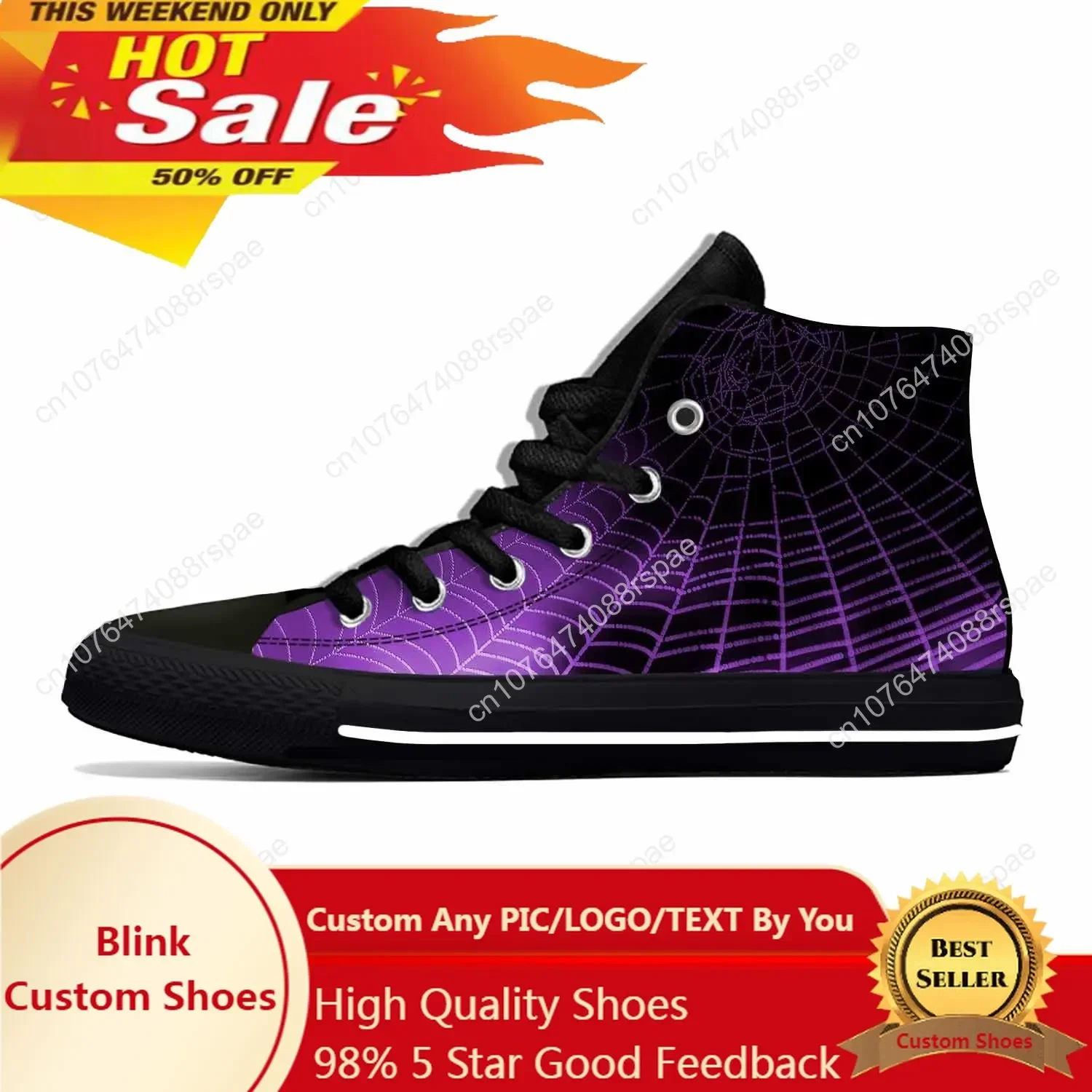 Spider Web Pattern Cobweb Spiderweb Anime Cartoon Casual Cloth Shoes High Top Lightweight Breathable 3D Print Men Women Sneakers
