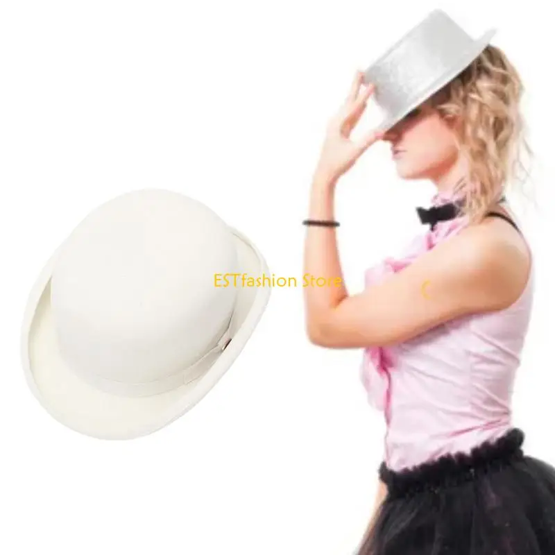 

Y5GC Шерстяной цилиндр Fedora, белая шляпа волшебника с короткими полями, подарок-сюрприз для парня