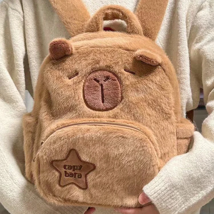 kawaii stationery items Capybara Plush Backpack for girls gift school supplies Purses Schoolbag desk Stationery storage bag