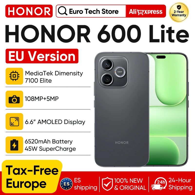 HONOR 600 Lite 5G, Teléfono Inteligente de 6.6 Pulgadas, Versión para la UE, MediaTek Dimensity 7100 Elite, Pantalla… — oferta en AliExpress