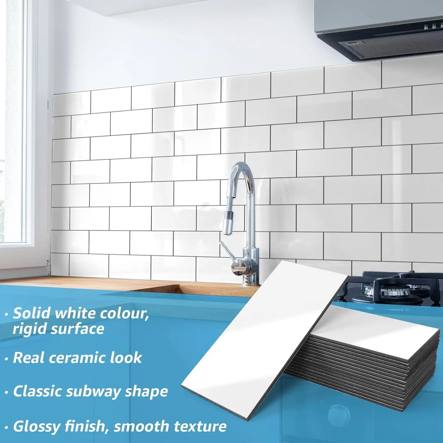 102-Piece Peel and Stick Wall Tile for Kitchen Backsplash, Bathroom, Fireplace, 3in. × 6in. Stick on Subway Tile, Glossy White view 4