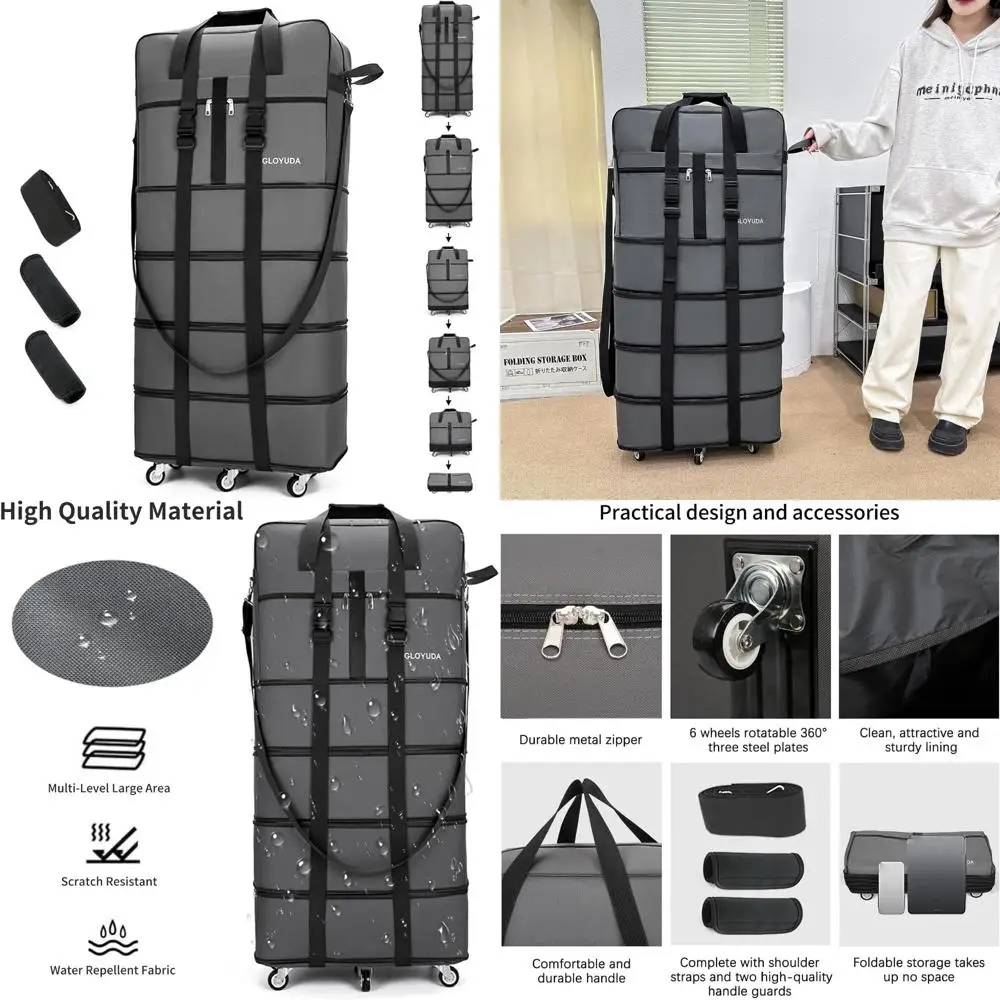 حقيبة أمتعة قابلة للطي وقابلة للتوسيع، حقيبة مقاس 42 بوصة مع عجلات دوارة، حقيبة واق من المطر مع عجلات ومقبض، أمتعة قابلة للطي،