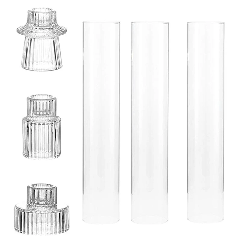 Candle Holders For Table Centerpieces-Hurricane Glass Design(3 Sets), For Taper For Taper Candles, Candlesticks
