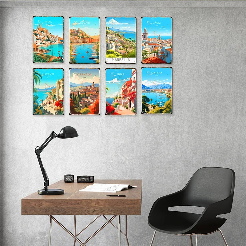 Spain Travel Metal Poster Paris Gran Canaria Barcelona Madrid Granada Tin Sign Plaque Plate Wall Picture Living Room Home Decor