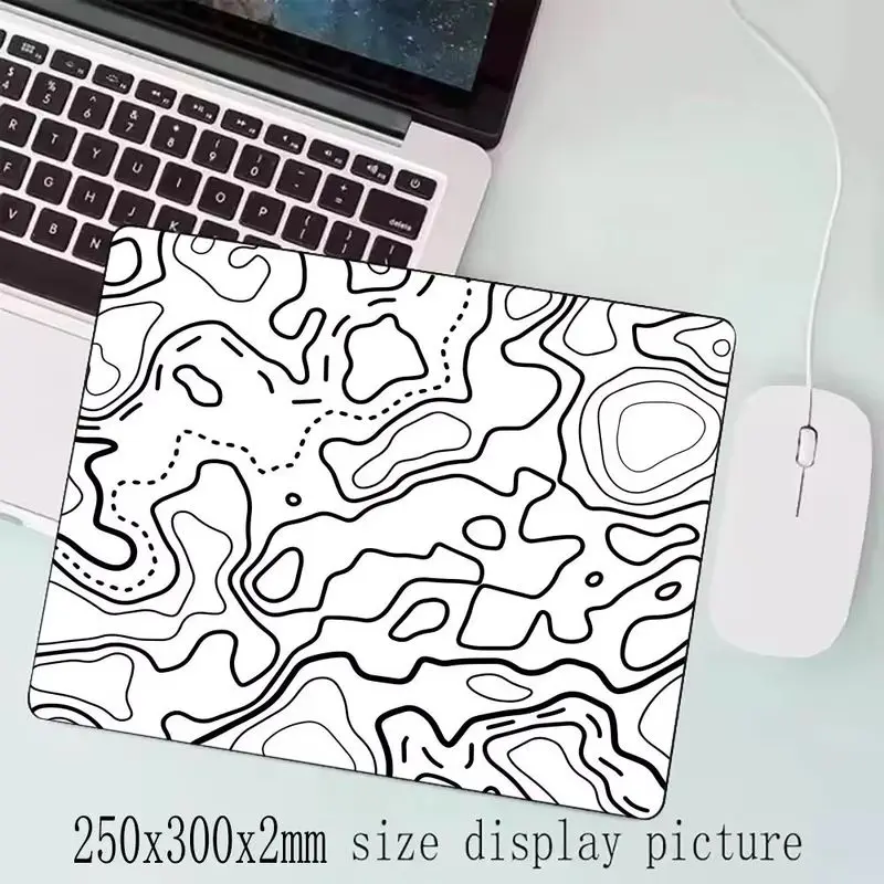 VIKAMA White Contour Line Topo Mouse Pad Abstract Minimalist Non Slip Desk Mat Laptop Gaming Office Desktop Decor Gift