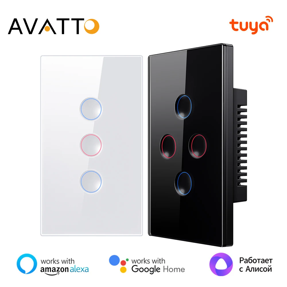 AVATTO Tuya 1/2/3/4 Gang ZigBee interrupteur d'éclairage intelligent sans fil mur tactile bouton rainuré interrupteur prise en charge à distance Alexa,Google Home