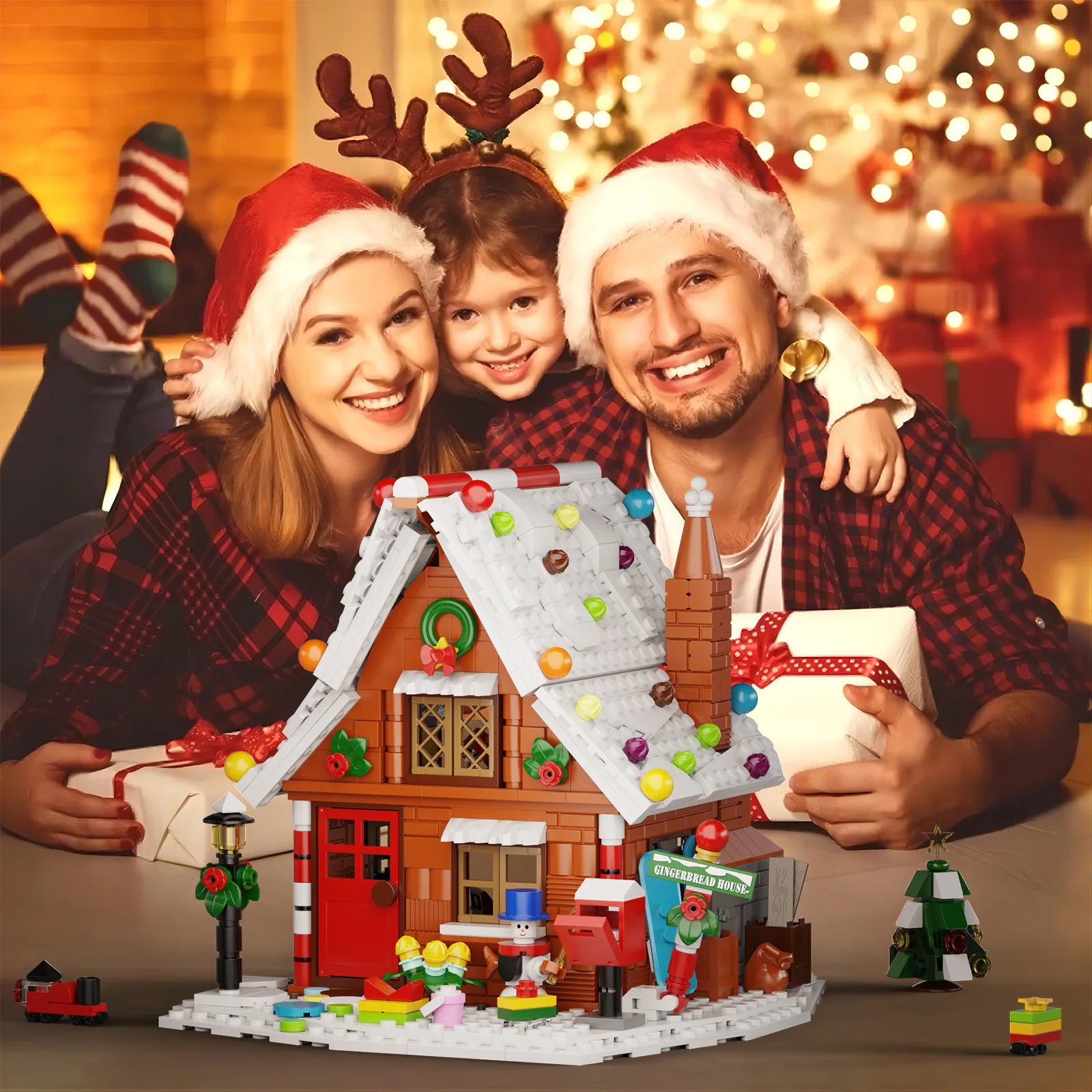 2024 New Year Christmas Tree Nutcracker Gingerbread House Snow Village Building Block Set Atmosphere Decorations Toys Kids Gifts