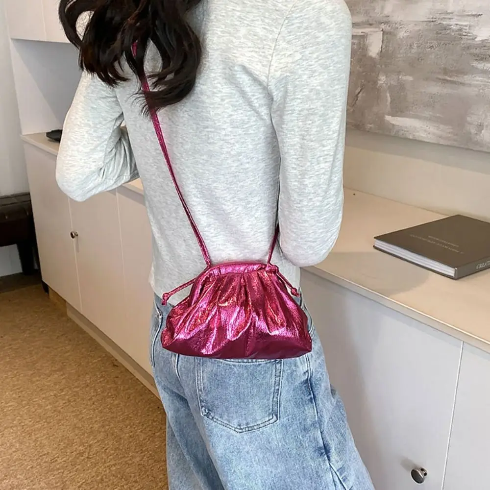 Portable Leather Women Dinner Bag Crossbody Bag Solid Color Pleated Shell Bag Lipstick Bag Clutch Bag Cloud Bag Girl image 3