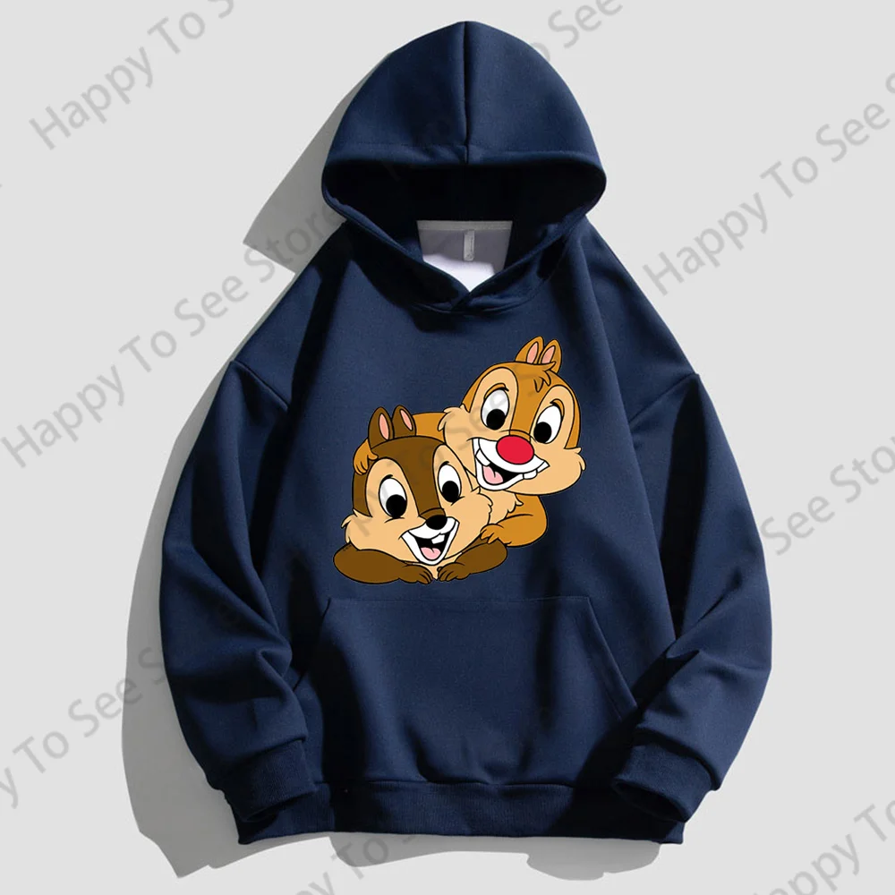 Disney Chipmunk Women\'s Cotton Hoodies Spring And Autumn Cute Tops Loose Lazy Style Cartoon Fun Style Pullover Chip And Dale