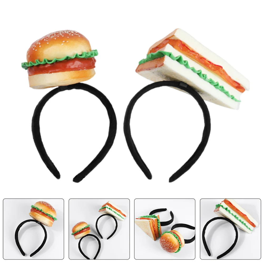 عصابة رأس على شكل كعكة همبرغر مكونة من قطعتين من أزياء الوجبات السريعة، قبعة ساندويتش للبالغين، ملحقات البطاطس المقلية، قبعة قماش لغسل الوجه