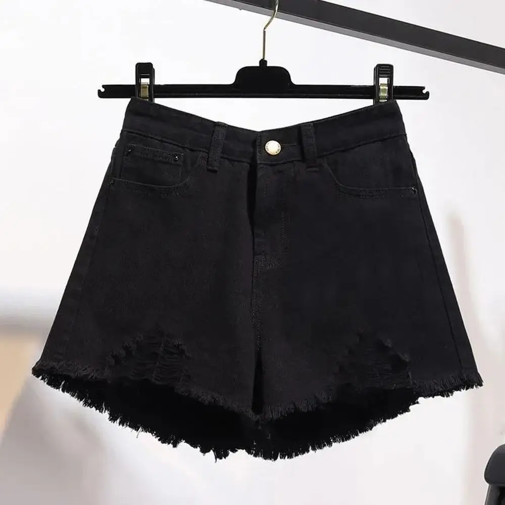 Sommer Damen Cowboy Shorts Koreanische Hohe Taille Casual Denim Shorts Tasche Quaste Perforierte Ripped Holes Y2K Mädchen Weiße Jeans