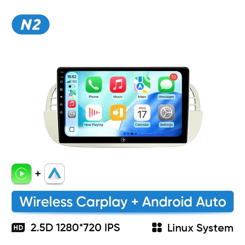 Ainavi 9'' Android 13 autoradio voor Fiat 500 met GPS-navigatie, stuurbediening, multimedia, Carplay en Auto BT