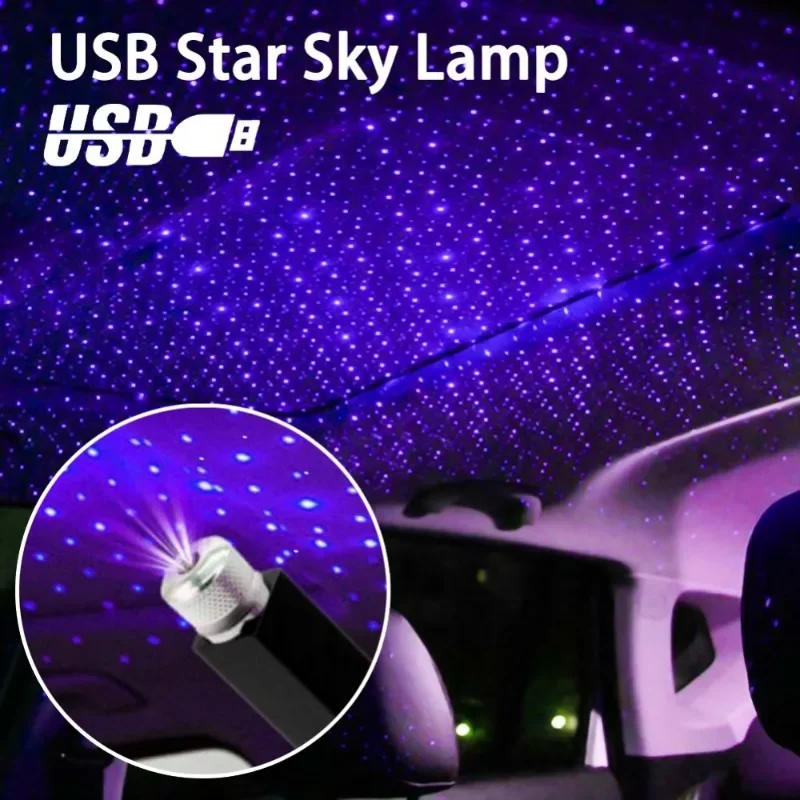

Автоматически вращающаяся USB-лампа «Звездное небо» Автомобильный динамический контроль звука Вспышка Проекция атмосферы автомобиля Декоративная лампа