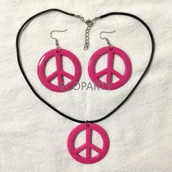 Fashion Hippie Costume Set 60s 70s Peace Sign Pendant Necklace Earring Decoration Gift for Friend Sister 70s Accessories