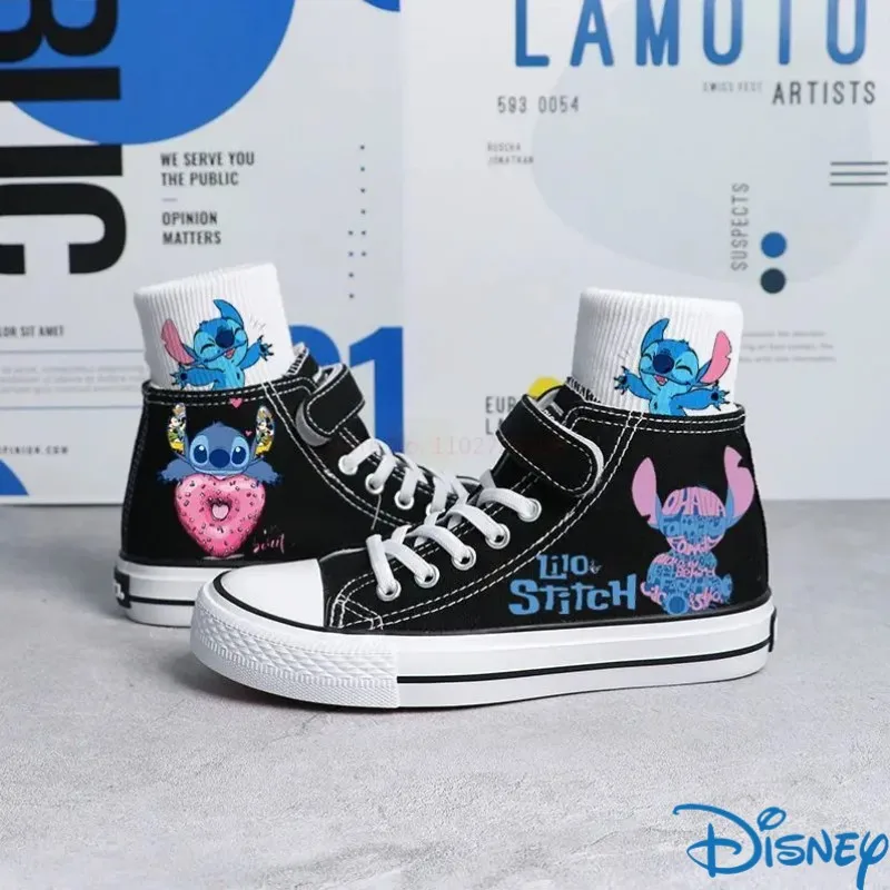 Disney Anime Lilo & Stitch Sneakers Cartoon Printed Stitch High Casual chic Canvas Shoes White Tennis Shoes Size 26-38