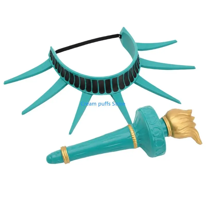 50LE Green Colored Lady Crowns And Golden Torch Costume Set For Adults