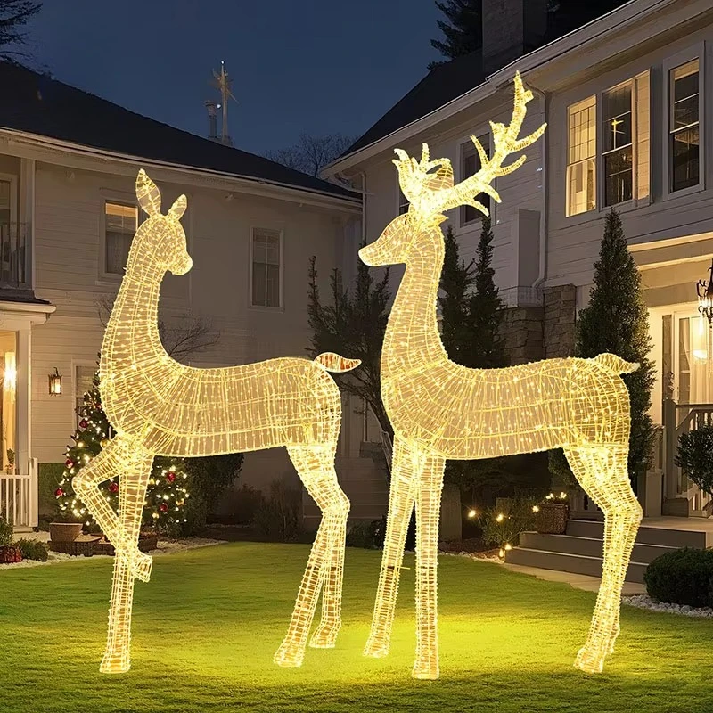 

Custom IP65 Waterproof Outdoor Light Emitting Diode Reindeer Sculpture Christmas Theme Park Decoration