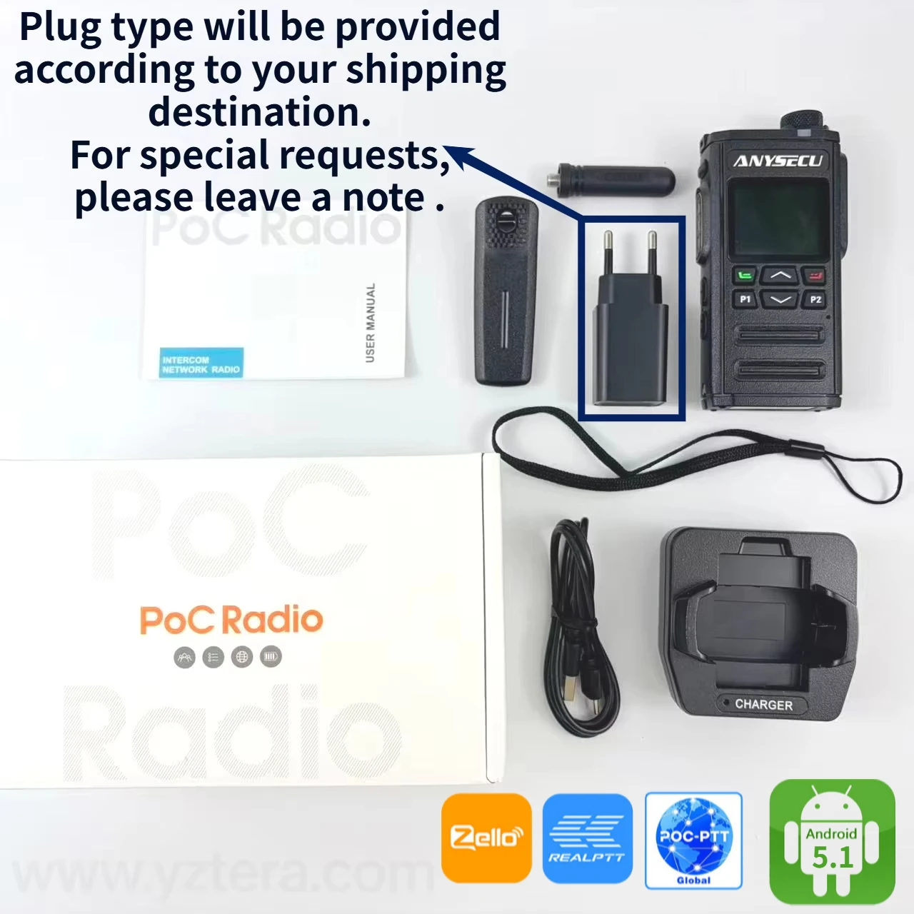 ANYSECU T68 4G LTE Network Radio PTT PoC Two Way Radio Android Portable Walkie Talkie WiFi GPS SIM Card