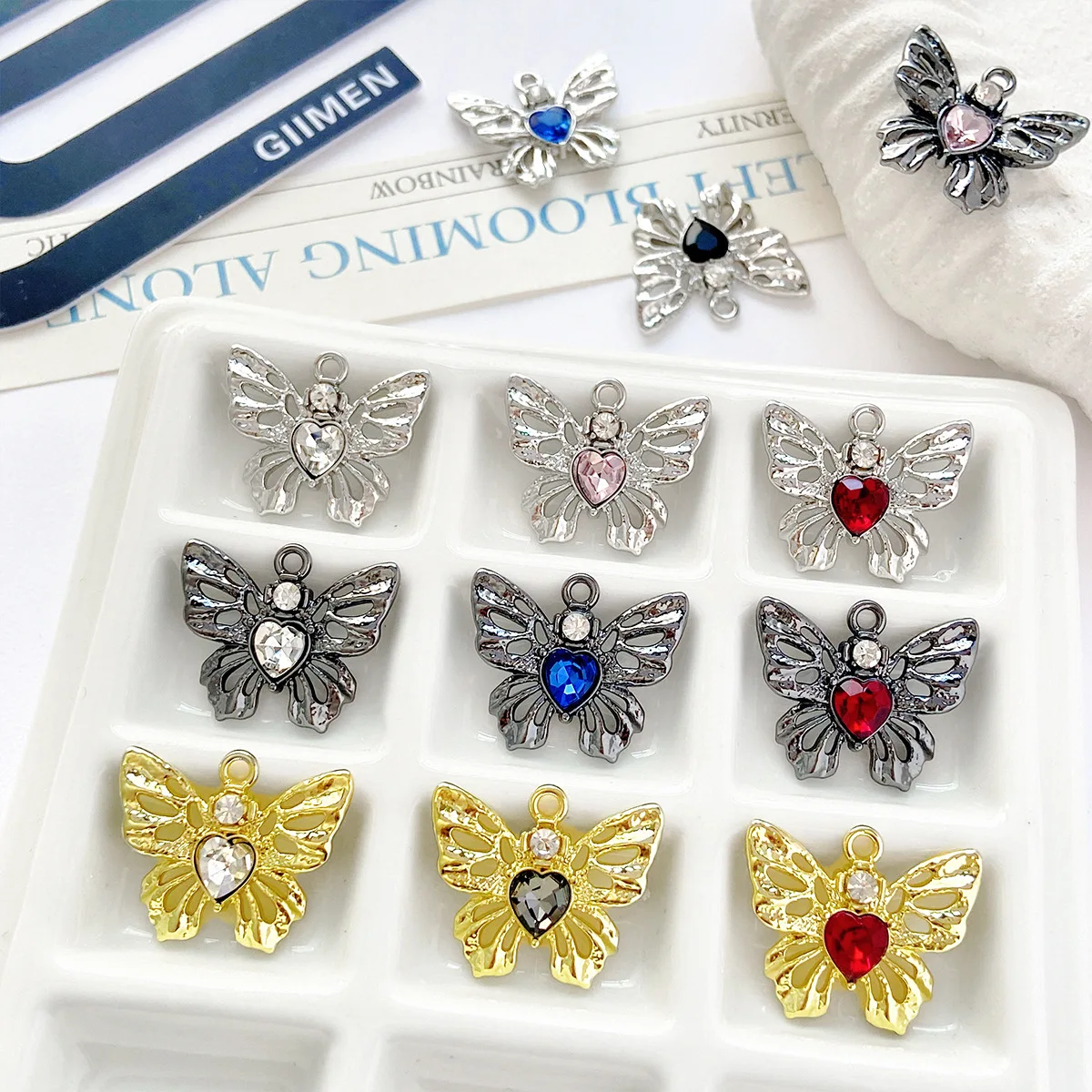 

10 шт., популярные разъемы для подвесок в форме сердца любви, золотого, серебристого цвета, ожерелье-бабочка, серьги, подвески, изготовление ювелирных изделий своими руками