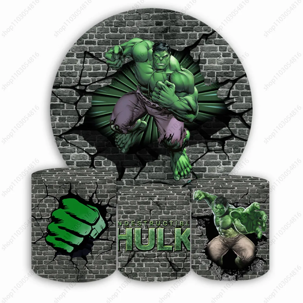 The Avenger Hulk Round Backdrop Cover For Boys Birthday Baby Shower Marvel SuperHero Green Big Guy Circle Photo Background