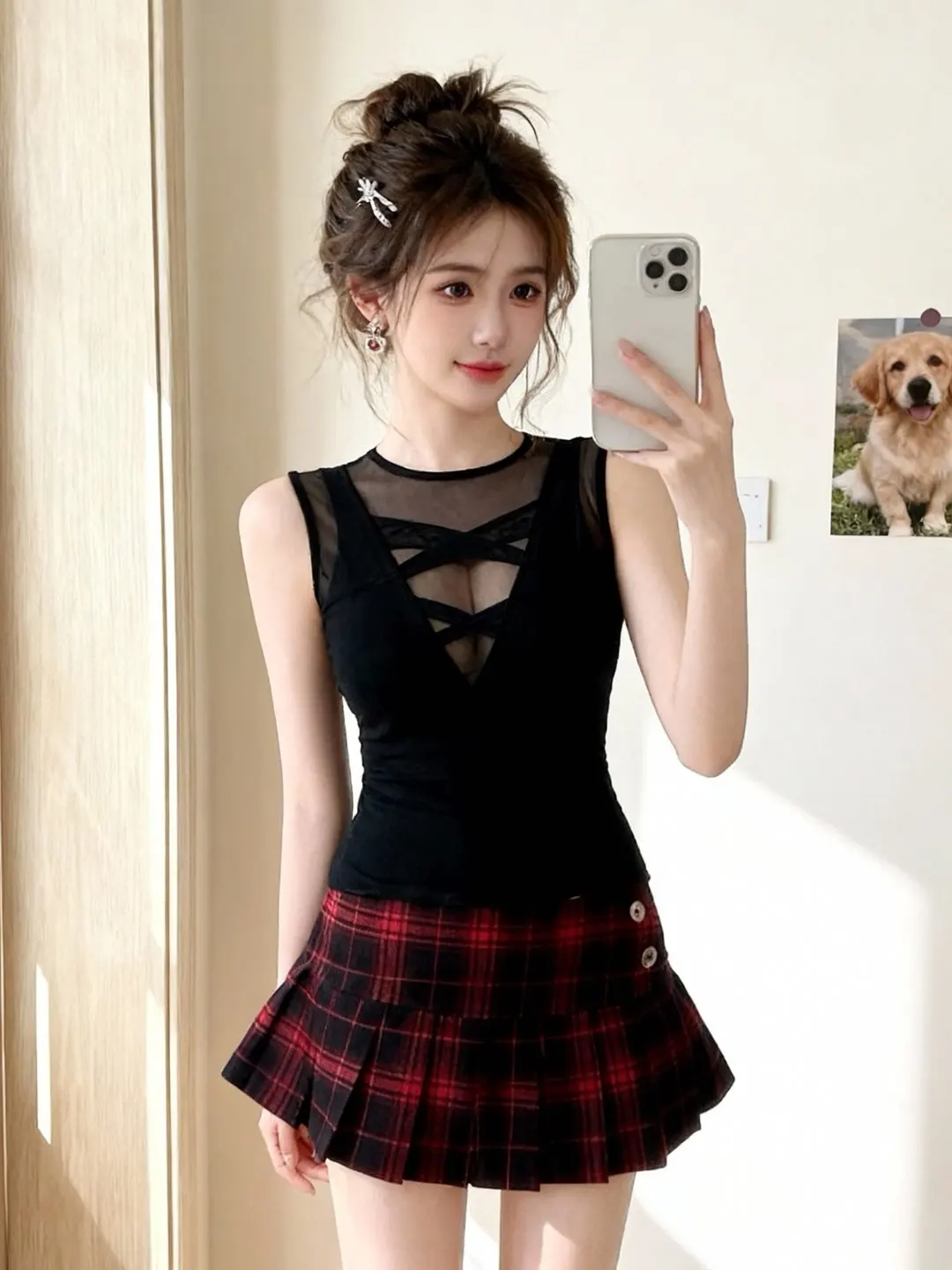 

Korean Sle Sexy Me See tough round Ne Svel Vest Women's Spring 2026 New Double Layered Wear Inner irt Set