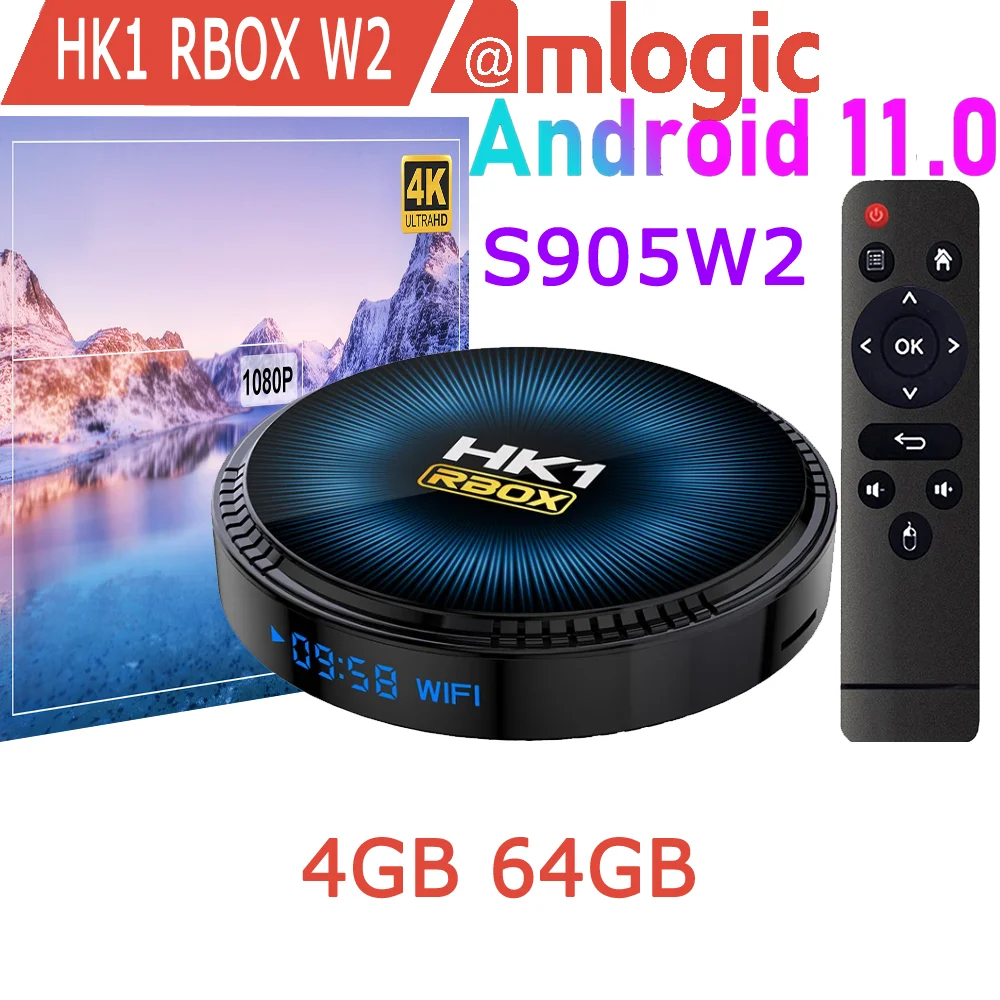 HK1 RBOX W2 Android 11 Smart TV Box Amlogic S905W2 Quad Core 2G 4GB 16GB 32GB 64GB 2.4G 5G Dual Wifi BT4.0 4K HDR