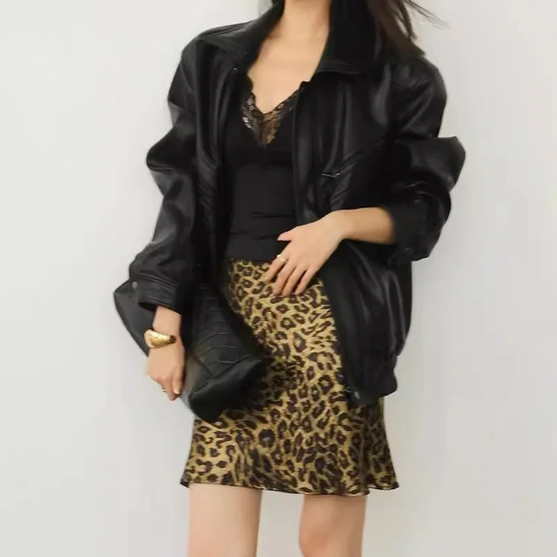 Women's Satin Mini Skirt in Leopard Print