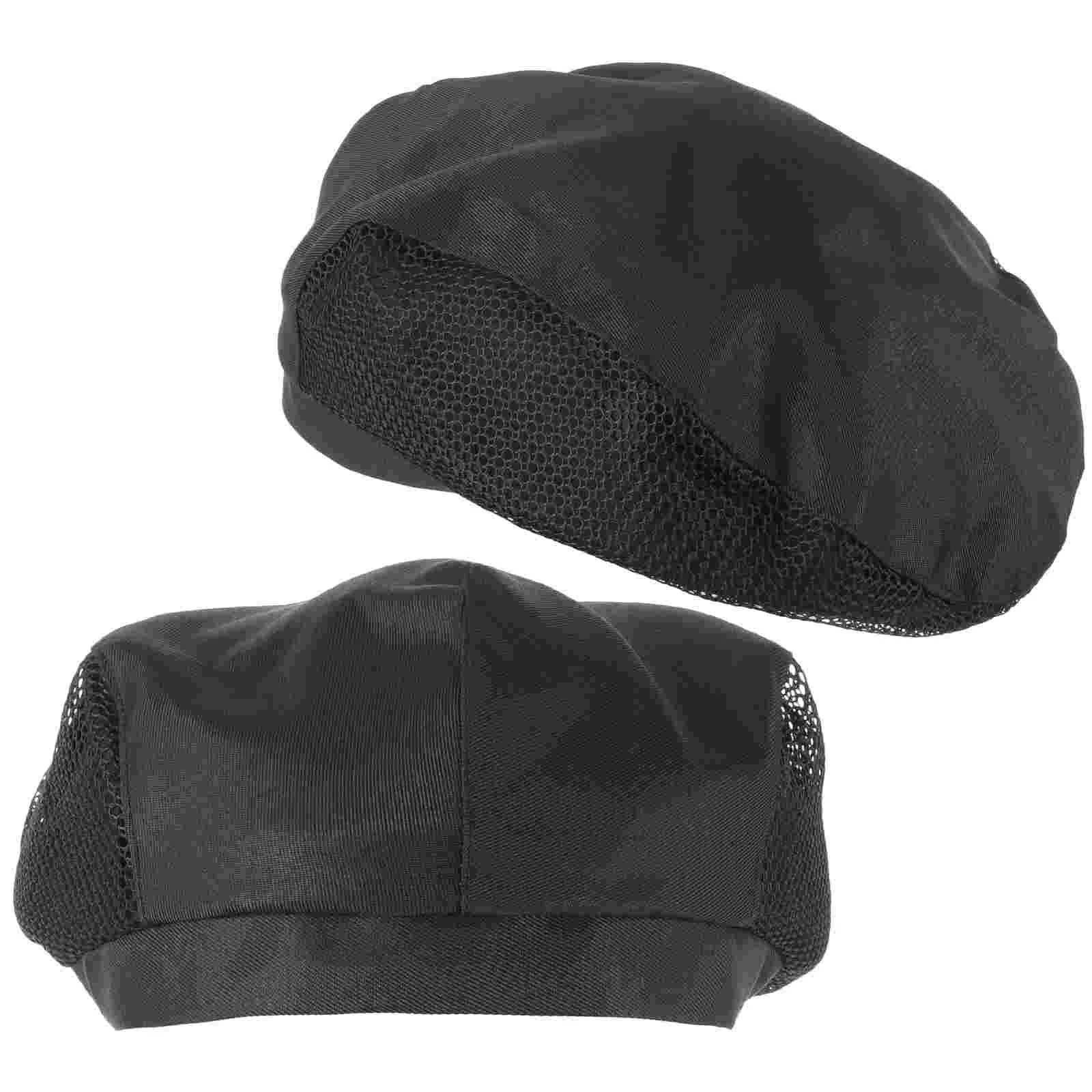 2 Pcs Waiter Beret Black Hat Worker Skull Women Cook Chef Outfits Polyester Cotton Man Hair Net