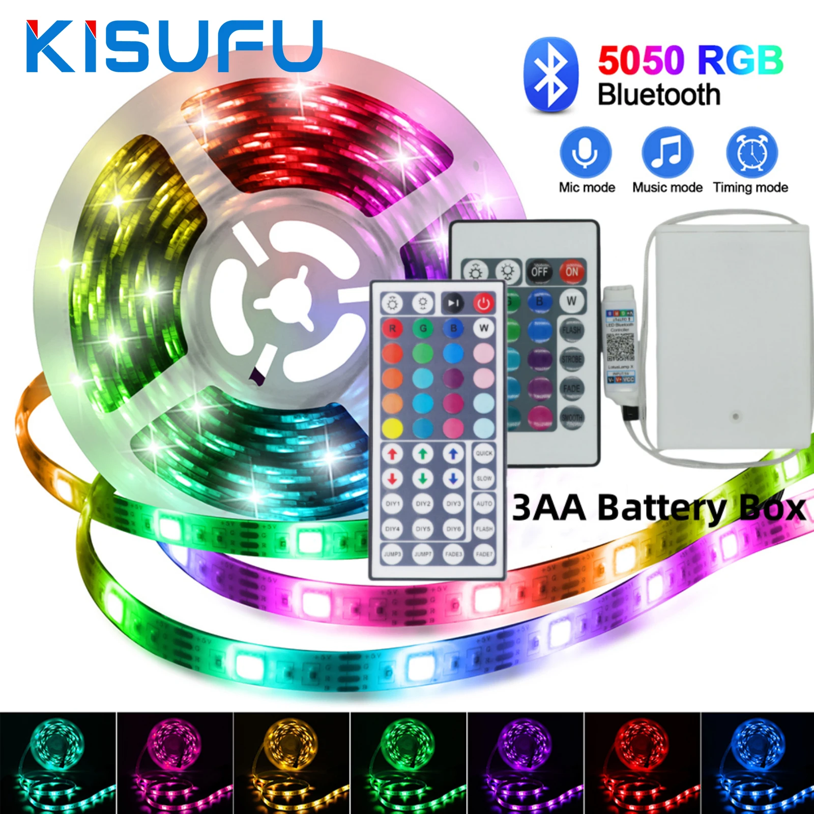 

DC 5V RGB LED Strip Light Battery Powed Bluetooth Control IP21/IP65 Flex Ribbon Tape Strips With 3/17/24key Remote TV Backlight