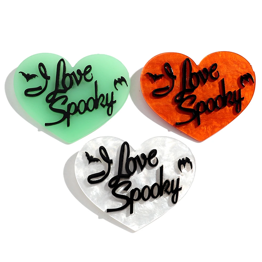 Halloween Cute Acrylic Heart Love Brooches for Women Creative Resin Bat letter Badge Brooch Jewelry Accessory Gifts