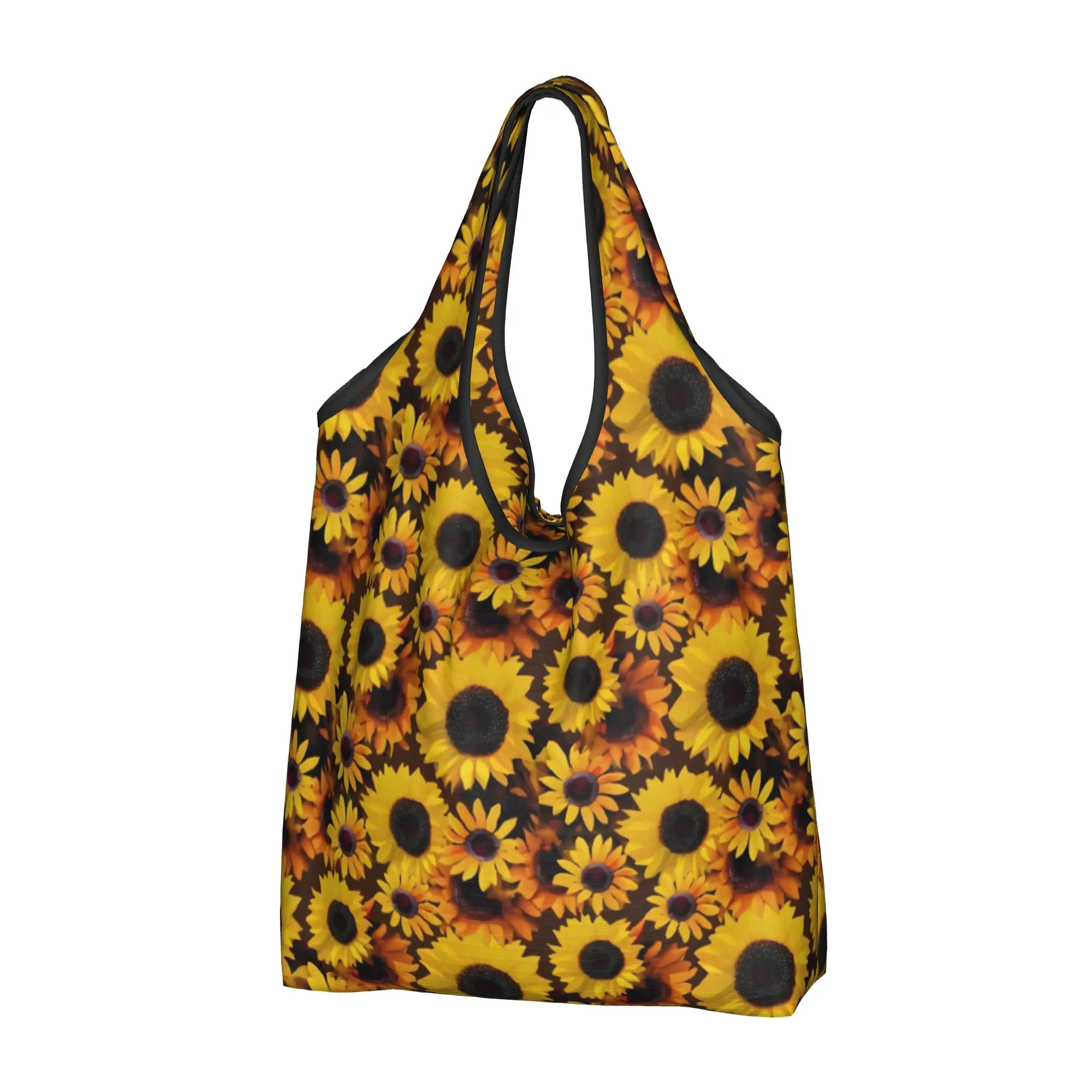 Reusable Sunflowers Galore Shopping Bag Women Tote Bag Portable Checkerboard  Grocery Shopper Bags