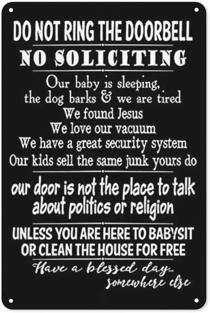 Do Not Ring Bell No Soliciting Baby Sleeping Funny Metal Sign 12x8 inch sign