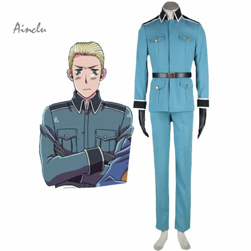 Ainclu Hot Selling APH Axis Powers Hetalia German Uniform Blue Germany and Italy Military Style Outfit For Halloween