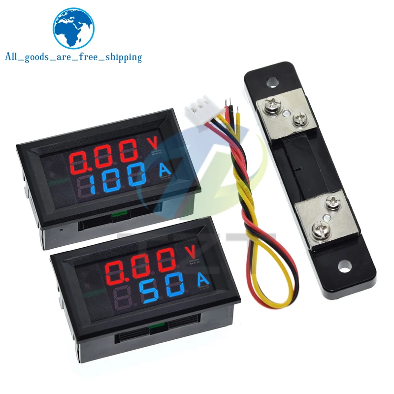 DC 6-120V 50A 100A Voltmeter Ammeter LED Amp voltmeter Digital Volt Meter Gauge voltmeter ampermetr 12V With Shunt