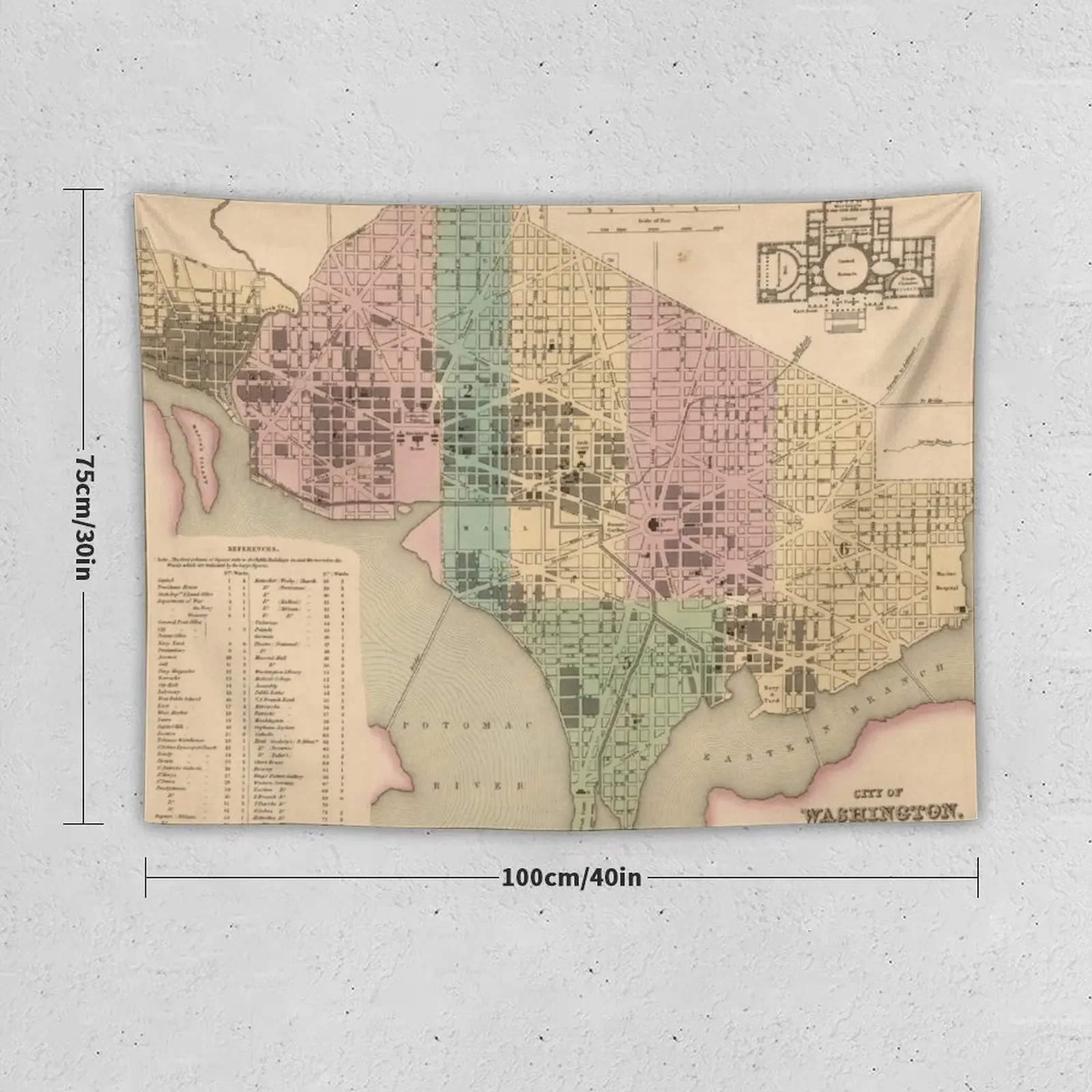 Vintage Map of Washington DC (1836) Tapestry Aesthetic Room Decor Christmas Decoration Tapestry