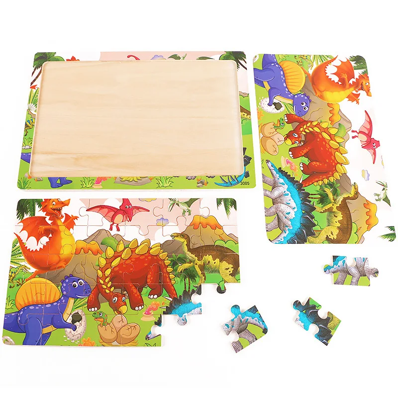 24 ModelsWooden Puzzles Children Animal Dinosaur Cartoon Plane Puzzle Baby Early Education and Intellectual Building Block Toys