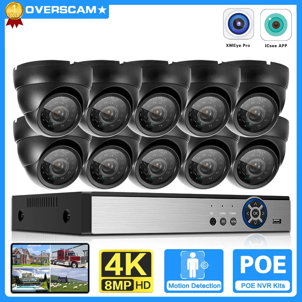 outdoor cctv security camera system metal dome video camera de vigilancia grupo home ip cam grupo 10ch poe nvr 8mp 4k 01