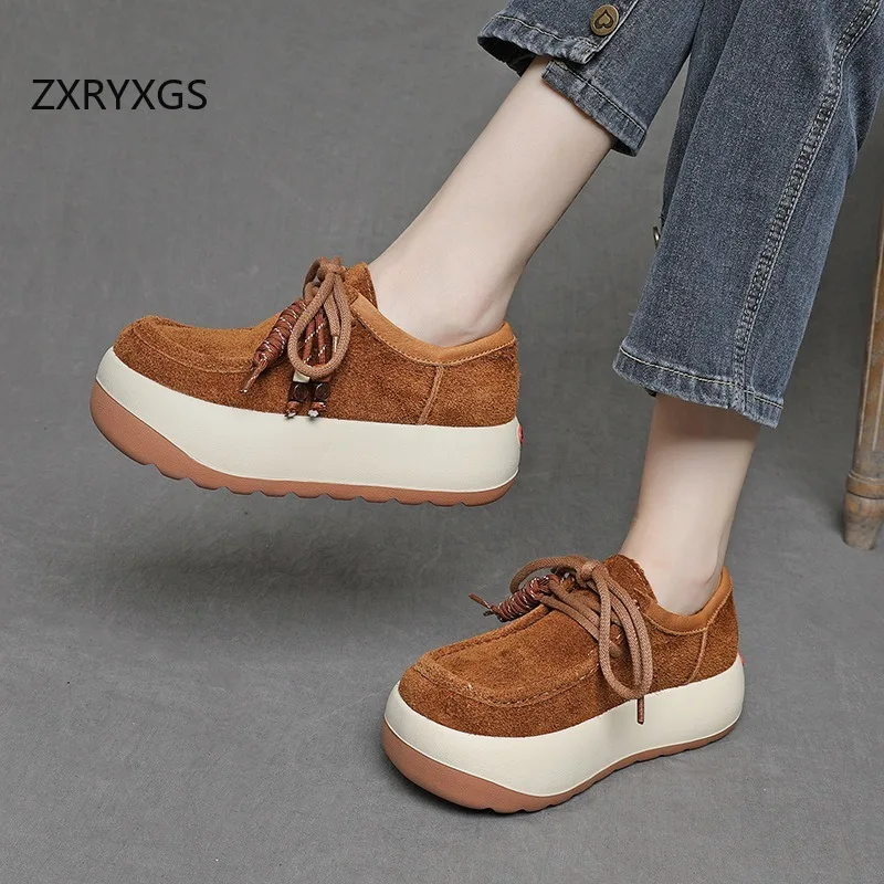 ZXRYXGS الطبقة العليا جلد البقر الرجعية سميكة سوليد الارتفاع زيادة أحذية رياضية أحذية خفيفة أنيقة الديكور النساء الأحذية العصرية 2025