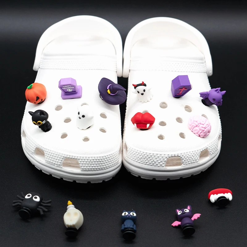 1/15 قطعة ثلاثية الأبعاد حفلة الهالوين الرهيبة إكسسوارات الأحذية القط الأسود شبح الساحرة حذاء السحر امرأة الرجال الاطفال دبابيس مشبك الزينة