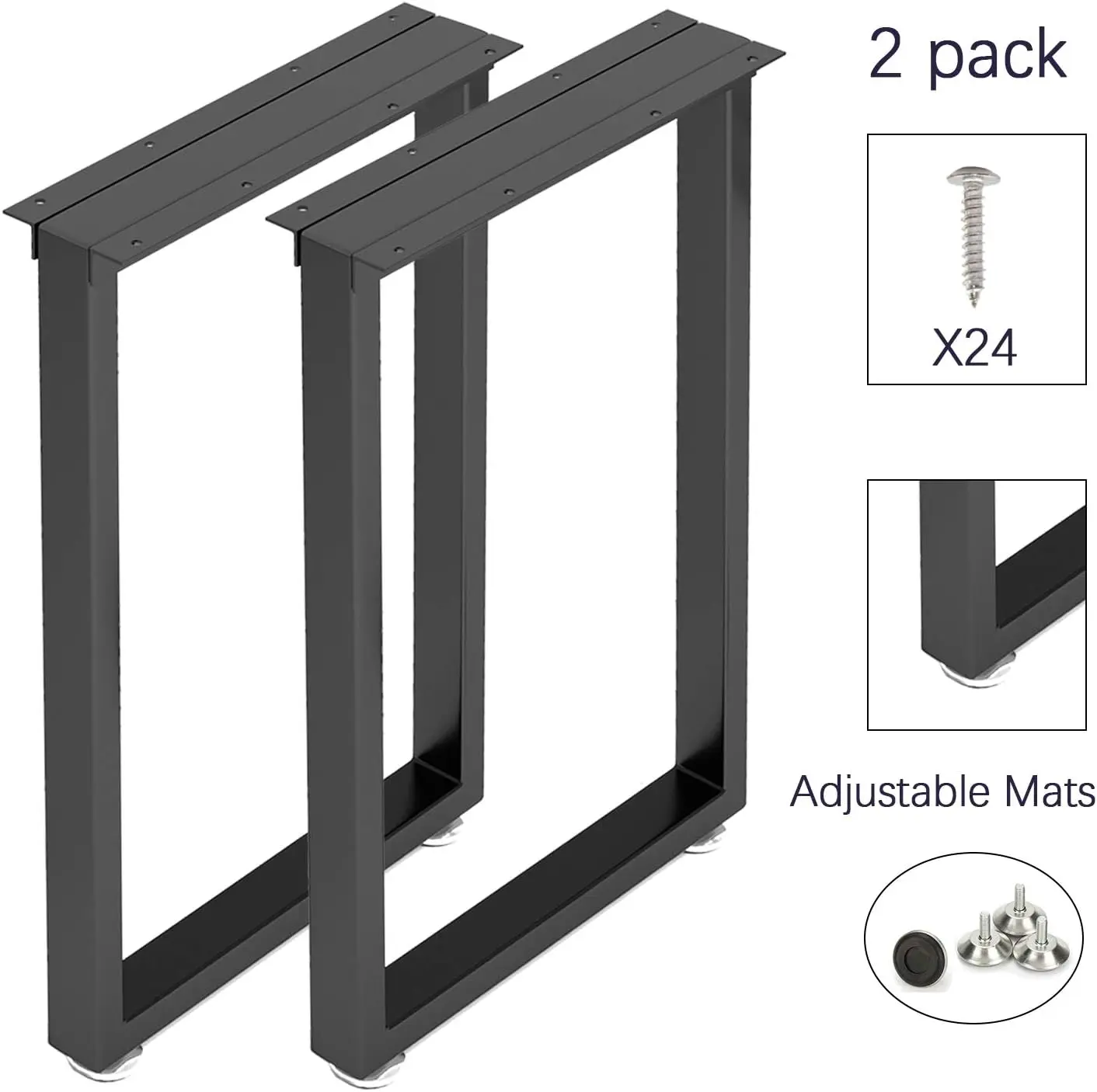 Patas de mesa de metal de 28 pulgadas de altura x 17,7 pulgadas de ancho con pies protectores ajustables, muebles de metal resistentes de estilo industrial y rústico