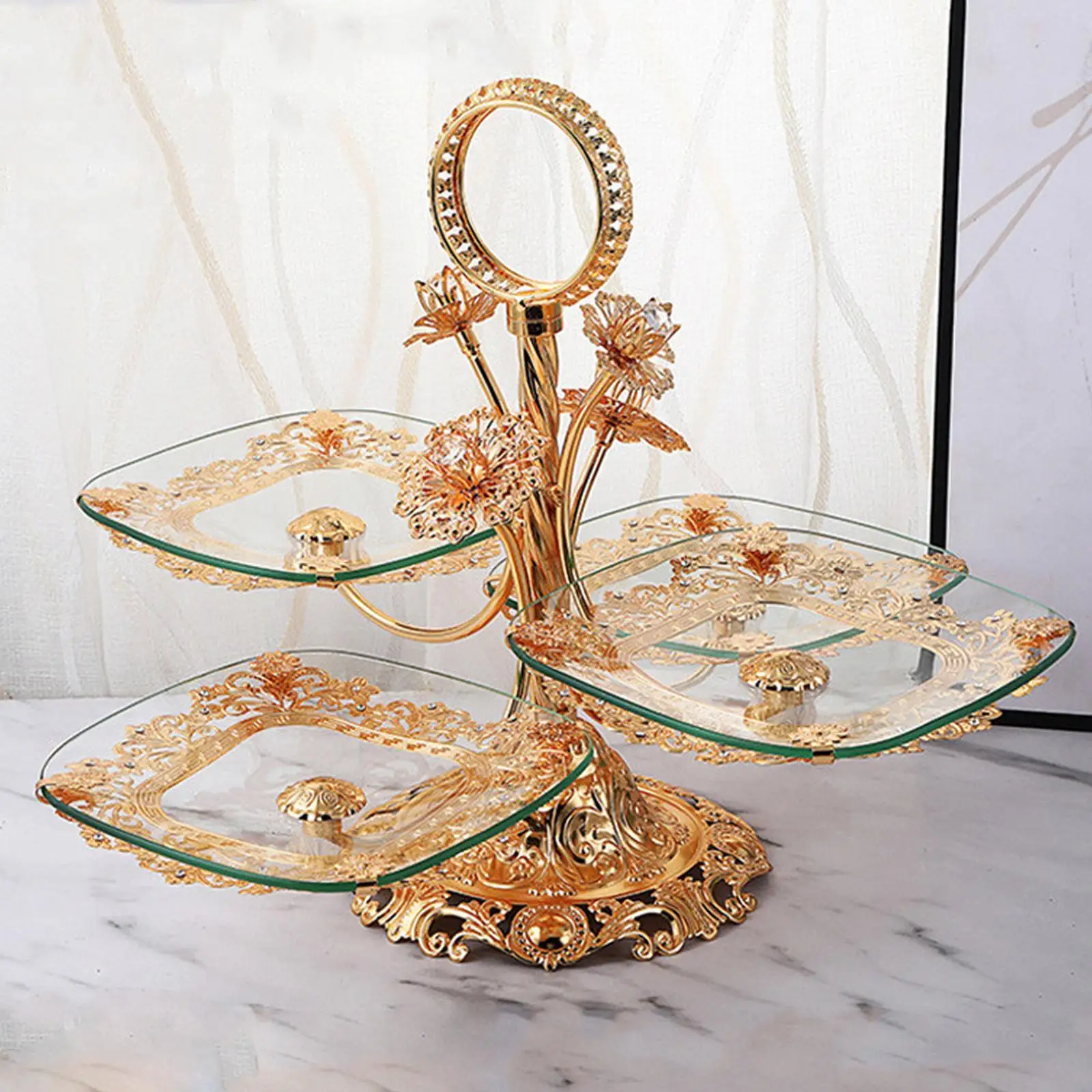 Tiered Fruit Trays Glass Fruit Basket Elegant Luxury Cake Stand 4 Tiered Glass Buffet Serving Tray for Dining Room Family