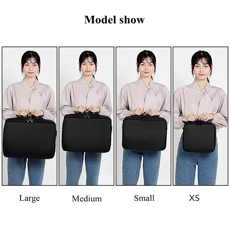 Nuova borsa per il trucco in tessuto Oxford portatile di grande capacitร con scomparti Custodia cosmetica da viaggio per le donne