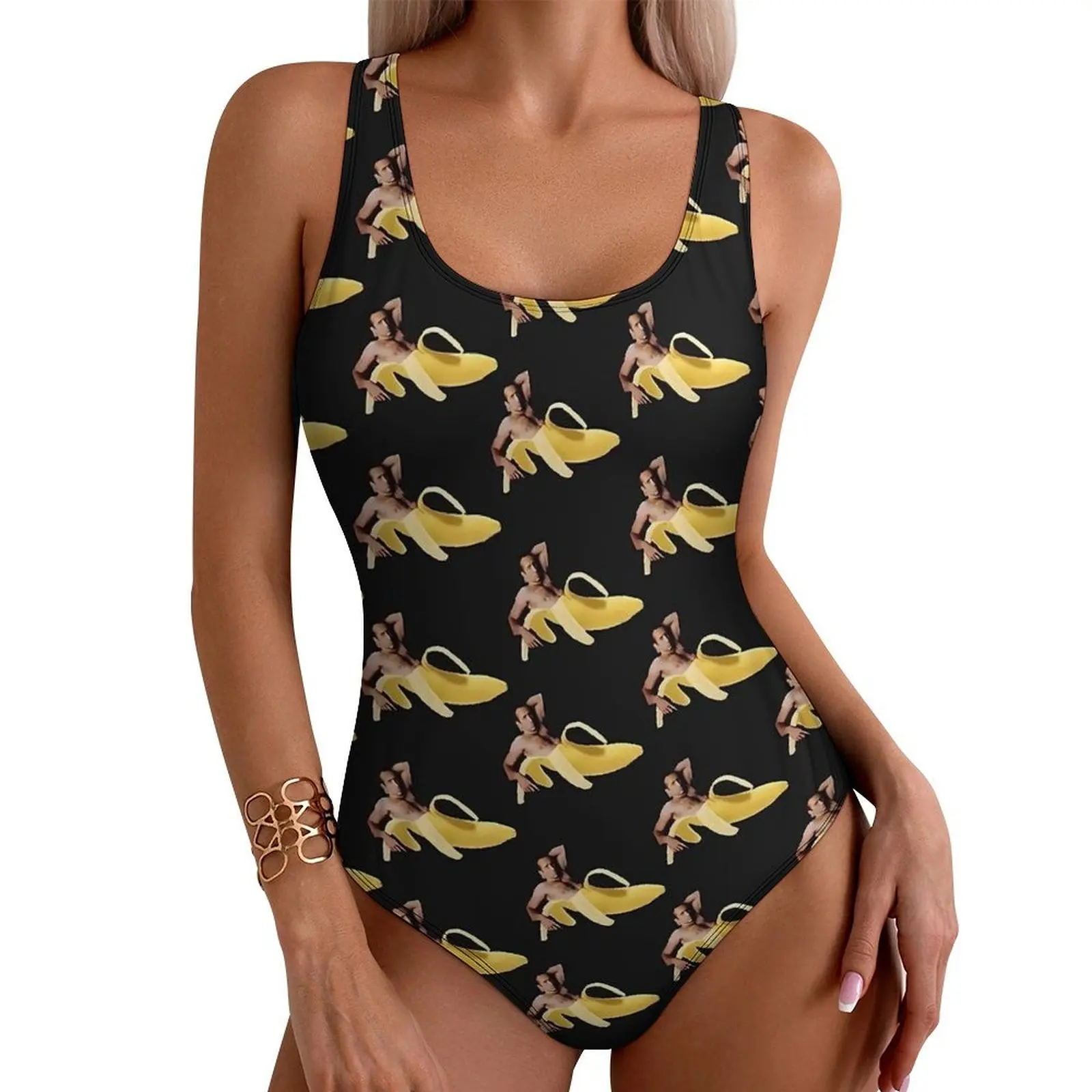 

Nicolas Cage Banana Funny Swimsuit Sexy One Piece Swimwear Push Up Swimsuits Sweet Fitness Bathing Suit