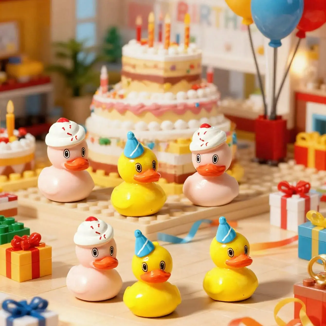 Figuras de pato con sombrero de cumpleaños, Mini adornos de resina para pastel, relleno de fiesta, decoración de jardín de hadas, regalo de San Valentín, 6/12 Uds.